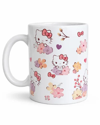 Taza De Cerámica Hello Kitty Con Diseño De Flores